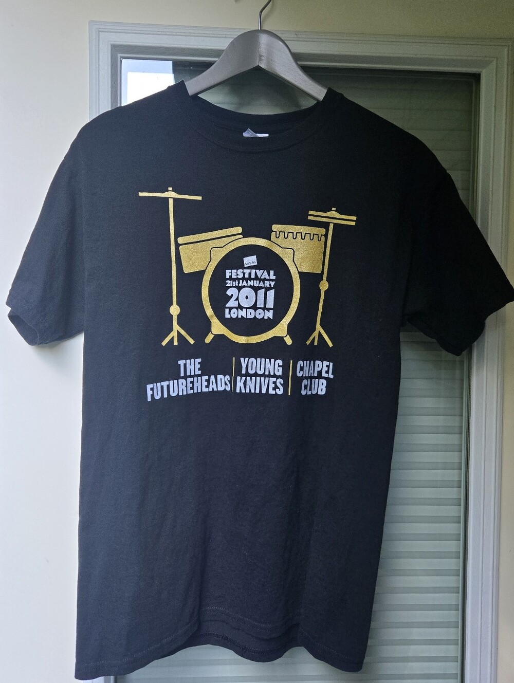 Last Fm Festival Black T-Shirt with Gold Drum Graphic London 2011
